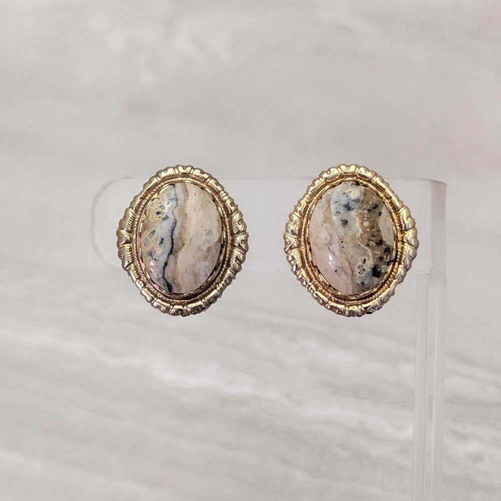 Vintage Clip On Earrings Fancy Gold Tone Halo with Possible Stone Center